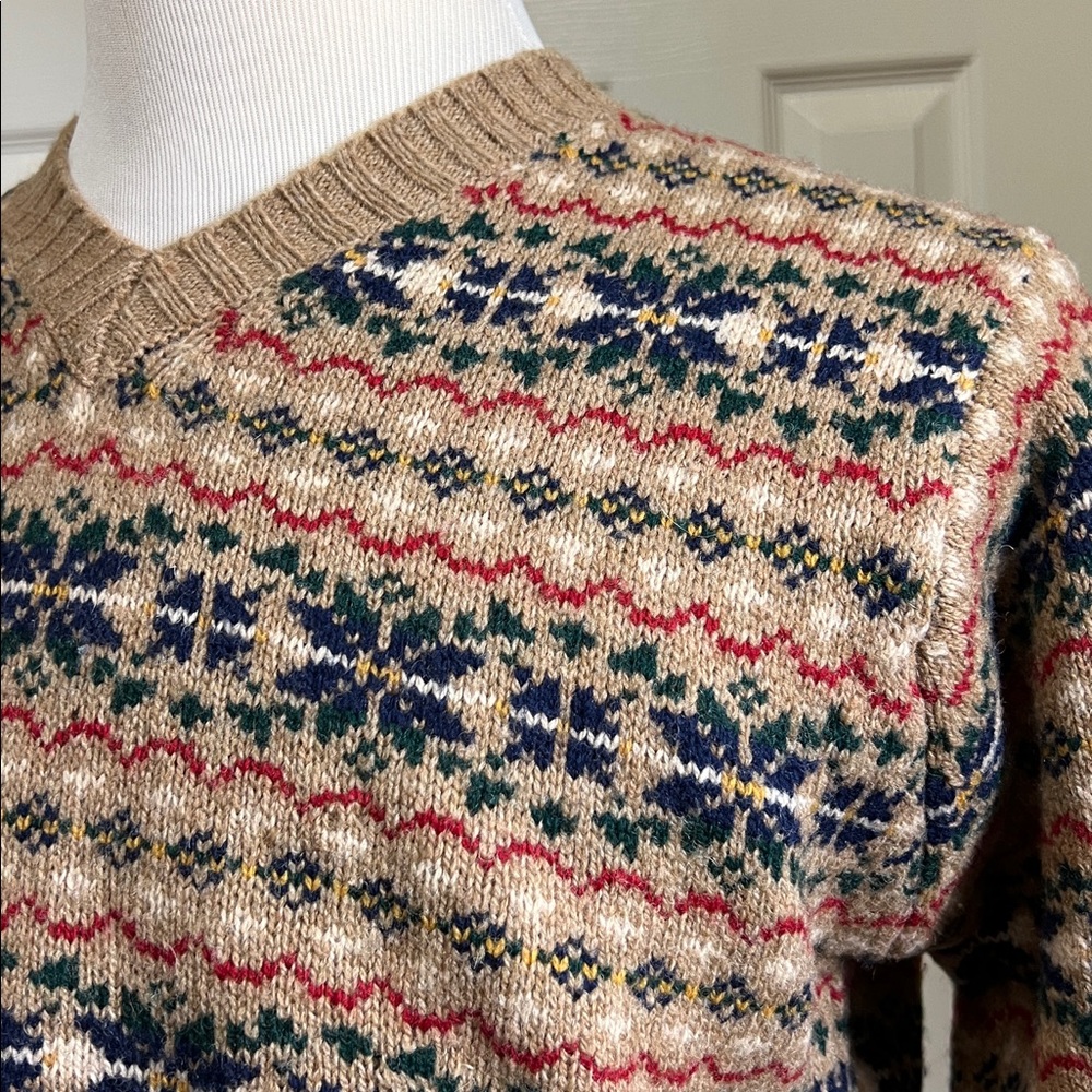 Vintage Abercrombie & Fitch V-neck Fair Isle 100% Wool Shetland Sweater Sz M - Picture 1 of 7